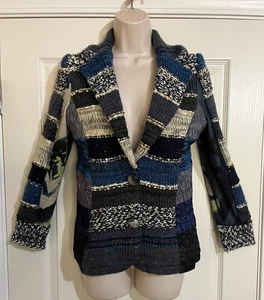 Giacca blazer Lulu H piccola misto lana maglia patchwork tecnica mista bottoni a pressione - Foto 1 di 12
