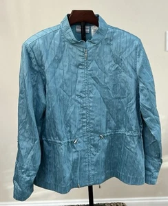 ALFRED DUNNER Damen Jacke durchgehender Reißverschluss Größe 14 zierlich blau Rollriegelärmel Glanz - Bild 1 von 7