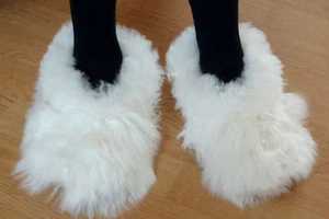 PANTOFOLE IN PELLICCIA DI ALPACA PERUVIANA * BIANCO NEVE MORBIDE E CALDE - Foto 1 di 1