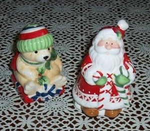 Juego de sal y pimienta Fitz & Floyd Candy Cane Santa - Imagen 1 de 3