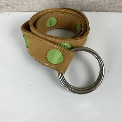 Cinturón Eliza B Mujer L Cuero Marrón Cinta Verde Doble Anillo 44" 1.5" Ancho Foto 1 de 4