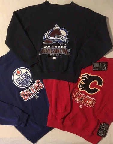 NHL Youth Sweatshirt, Edmonton Oilers L, Calgary Flames M, Colorado Avalanche S Cover