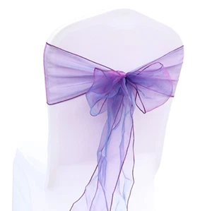 purple organza chair sashes ties bow anniversary wedding birthday party decor - Picture 1 of 3