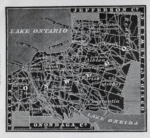 1836 Gordon Woodcut Map Oswego County NY Pulaski Fulton Mexico Lake Ontario - Picture 1 of 3