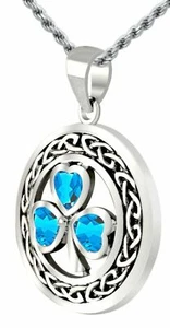 Plata de Ley Irlandés Trébol Sintético Topacio Azul Collar con Colgante - Imagen 1 de 4
