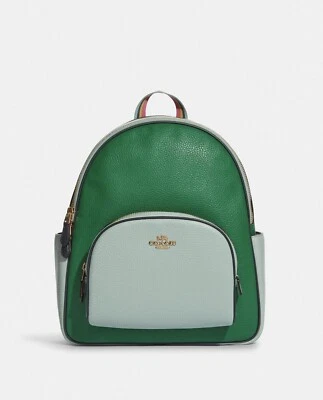 Mochila Coach C2797 Court verde azulado claro bloques de color mediana de cuero granulado nueva con etiquetas Foto 1 de 4