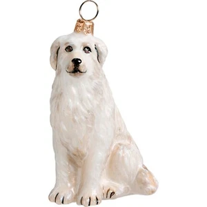 Great Pyrenees Mountain Dog Sitting Polish Glass Christmas Ornament Decoration - Picture 1 of 2