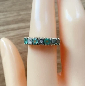 9ct Yellow Gold Emerald & Diamond Eternity Ring, UK size O 1/2, EU size 55 - Picture 1 of 5