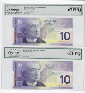 2001  BOC BC-63b, $10 Kni/Dod SN# FDZ 9832809 & 10 LEGACY 67 PPQ SEQ PAIR - Bild 1 von 2