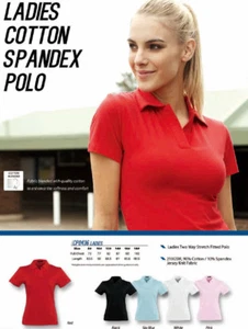 Ladies Womens Stretch Fitted 90% Cotton 10% Spandex Jersey Knit Casual Polo Tops - Bild 1 von 6
