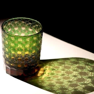 Cut Crystal Whiskey Glass Tumbler Edo Kiriko Drinkware Hand Cut Clear 9oz Green - Picture 1 of 13