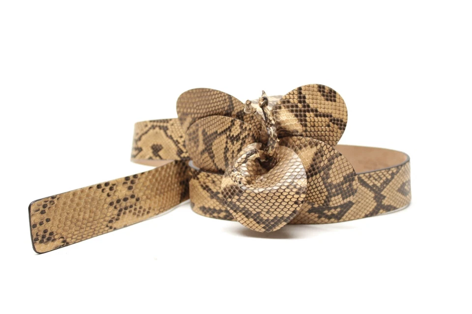 Michael Kors Womens Real Python Belt XS Genuine Snakeskin Flower Slide Italy - Image 1 of 4