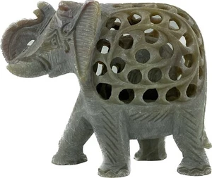 6" Zoll massiver Marmor Speckstein schwangere Mutter Elefant - Kalb handgeschnitzt innen - Bild 1 von 3