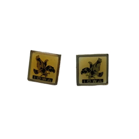 Vintage Iowa Hawkeyes Stud Earrings Square Goldtone Cover