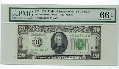 FR. 2050-H $20 1928 Federal Reserve Note St Louis H-A Block Gem PMG 66 EPQ - Image 1 of 2