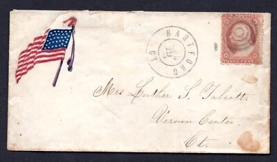 US 1861 CIVIL WAR PATRIOTIC COVER WITH FLAG SHOWING 35 STARS HARTFORD, CONN. - Image 1 of 2
