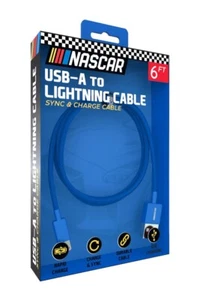 Officially Licensed NASCAR USB-A Lightening 6ft Fast Sync Charge Cable Blue NIB - Picture 1 of 6