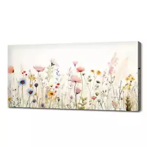 Pastel Pink Spring Wildflowers Field Meadow, Colourful Canvas Print Art - Picture 1 of 10