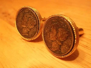 GENUINE 90% SILVER MERCURY DIME COIN CUFFLINKS Unpolished Groomsman Gift 1939 - Picture 1 of 1