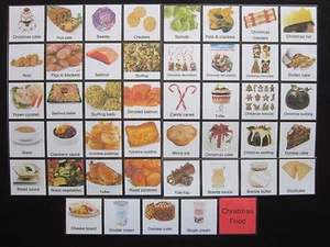 Tarjetas fotográficas de comida navideña - PECS/autismo/tabla de elección/demencia/pérdida del habla - Imagen 1 de 59