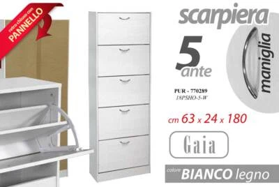 Scarpiera 5 Ante Ripiani salvaspazio Doppia Profondità Legno Moderna h180*63*24 - Immagine 1 di 4