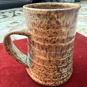 Hand Made Vintage Stoneware Pottery Coffee Mug/Cup  brown & Blue Glazed Signed - Picture 1 of 11