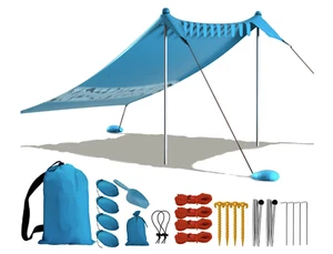 Beach Tent Portable UPF 50+ UV Protection Canopy Sun Shelter W/ Sand Anchor 2.4m - Picture 1 of 12