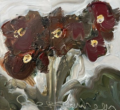 Mini pintura al óleo semi-abstracta de geranio Moody decoración botánica silenciada para regalos Foto 1 de 4