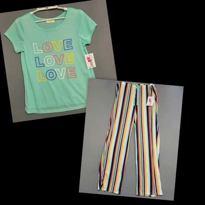 Bobbie Brooks 2 Piece Pj Set Womens Small Love Graphic Sleepwear T-shirt Pants - Imagem 1 de 4