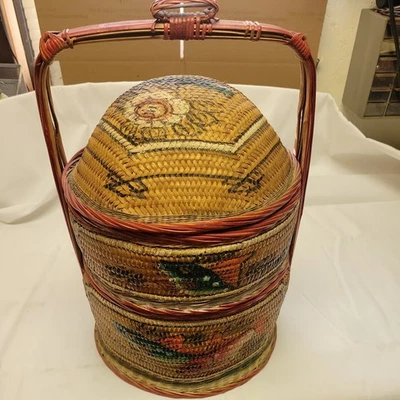  Asian antique 2 tier chinese hokkien teochew basket wedding  vintage hakka nice - Image 1 of 4