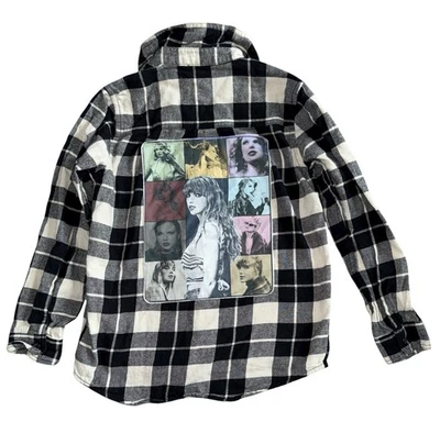 Girls Taylor Swift Collage Graphic Plaid Flannel Shirt (Read Size Details) - Image 1 of 4