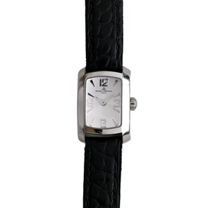 Reloj suizo Baume & Mercier Hampton plateado rectángulo esfera blanca cuero negro - Imagen 1 de 10