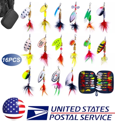 Fishing Lure Metal Spinner Bait Bass Tackle Crankbait Spoon Trout Bass 16Pcs/set - Image 1 of 4