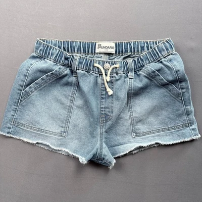 No Boundaries Denim Shorts Elastic Waist Frayed Hem Medium - Image 1 of 3