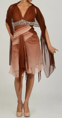 НОВЫЙ выпуск Нью-Йорк блестки шелк платье с шарфом - омбр коричневый -размер 6 - Изображение 1 из 3