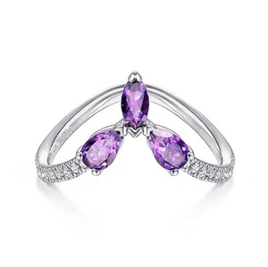 0.80ct Diamante Redondo Natural 14k Amatista Oro Blanco Boda Anillo Aniversario - Imagen 1 de 5