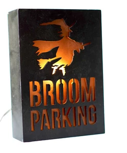 Witch's Broom Sign Light Amber Glow Halloween Desk Lamp Gothic Horror Electric - Picture 1 of 9