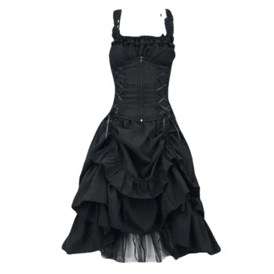 Steampunk Gothic Ruffle Corset Dress Sleeveless Gown Hanky Hem Cosplay Dress Foto 1 de 4