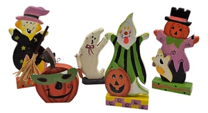 Vintage Darice Holz Halloween Deko Kürbis Geist Hexe Vogelscheuche Deko - Bild 1 von 13