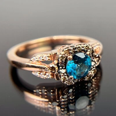 Le Vian 14k White Chocolate Diamond & Topaz Halo Rose Gold Ring Size 5.75 - Image 1 of 4