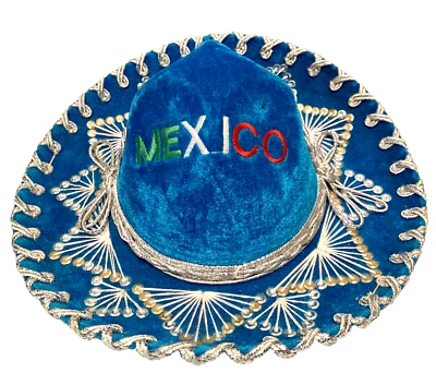 Винтажный мексиканский сомбреро Гонсалес синий бархат Mariachi шляпа молодежи большой вышитый - Изображение 1 из 4
