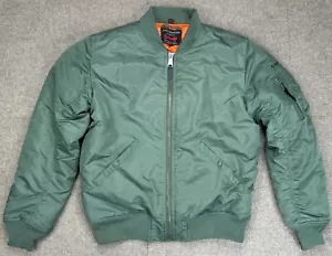 Schott Men's Full Zip Green Nylon Flight Bomber Jacket Size Medium - Picture 1 of 11