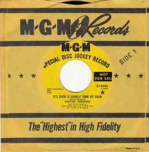 WAYNE NEWTON - IT'S SUCH A LONELY TIME OF YEAR - PROMO MGM 45 - GREAT SHAPE - Picture 1 of 2