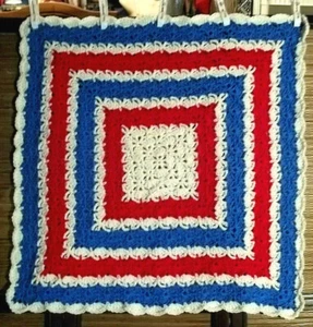 New Handmade Patriotic Baby Lap Chair Afghan Throw Blanket 31 in. Square - Picture 1 of 2