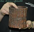 4.6'' Chinese Dynasty Bamboo Root Wood Carve Bamboo Statue Brush Pot Pencil Vase
