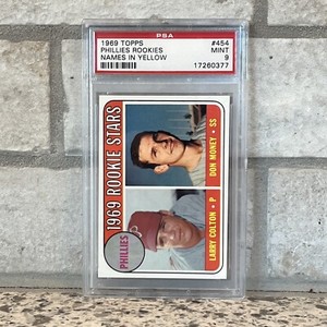 1969 Topps Baseball #454 Phillies Rookies (Larry Colton, Don Money) PSA 9