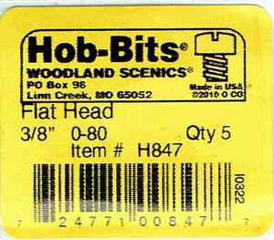 Hob-Bits H847 Brass 0-80 3/8" Long Flat Head Screws (5) pcs - Picture 1 of 1