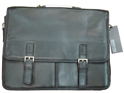 NWT Kenneth Cole New York Black Leather Briefcase Women's Christina Flap-plegate - Image 1 of 4