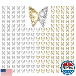 qiipii 180pcs 3D Butterfly Nail Charms - Golden and Silver Butterflies, Alloy - Picture 1 of 4
