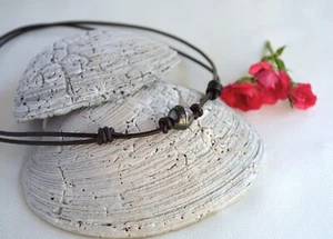 Unisex Tahitian Pearl on Greek Leather Choker Tahiti Pearl Adjustable Necklace - Picture 1 of 9